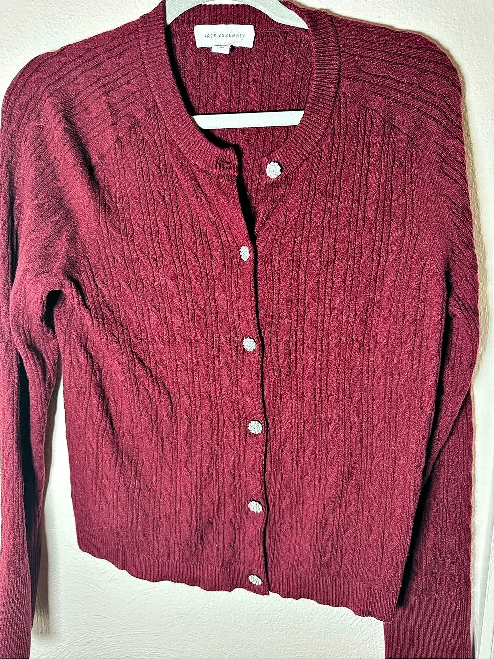 Free Assembly Cable Knit Cardigan in Red Size large Like New